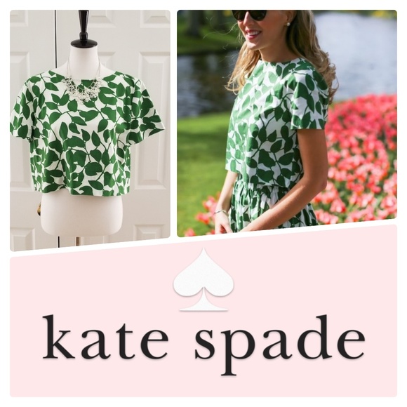 kate spade Tops - Kate Spade Crop Garden Leaf Top -  L - EUC!!